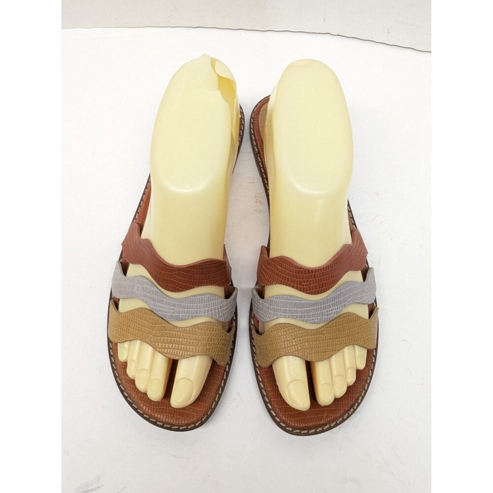 Madewell Women's Size 7.5 Multicolor Leather 3 Strap Strappy Slide Flats Sandals
